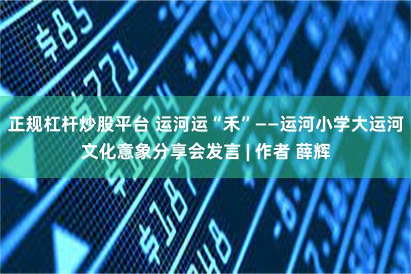 正规杠杆炒股平台 运河运“禾”——运河小学大运河文化意象分享会发言 | 作者 薛辉